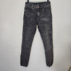Express Size 4 Regular Midi Skinny Jeans Black Acid Wash Raw Unfinished Hem
